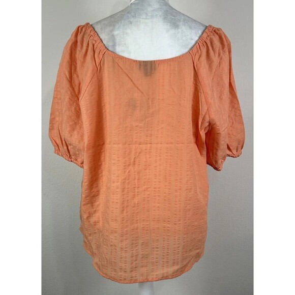Torrid Seersucker Button Front Puff SS Top Papaya Punch Plus Size 2X (18/20) - Picture 6 of 11